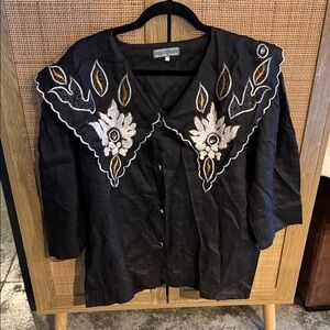 Vintage Yves Saint Laurent Black Embroidered Button-Up Blouse